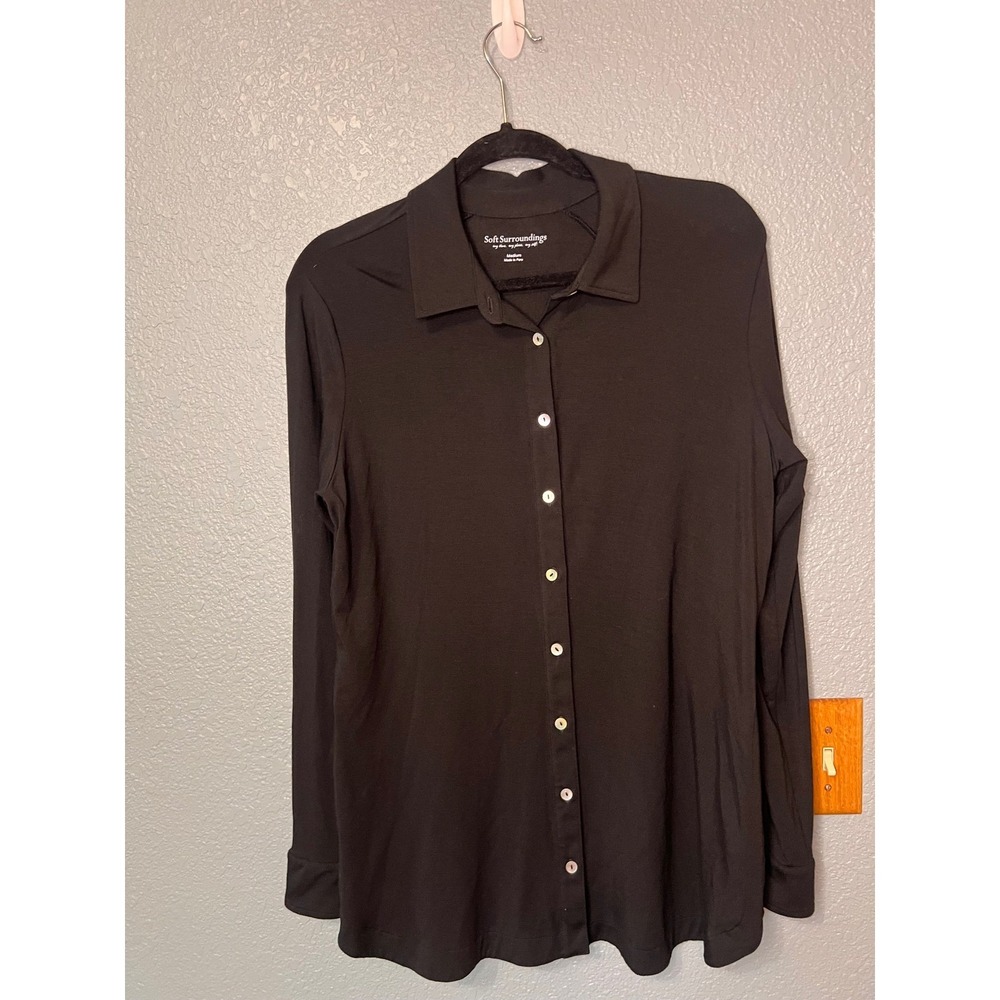Soft Surroundings Black Modal Button Down Top Crossover Back Blouse 2CG14 Medium